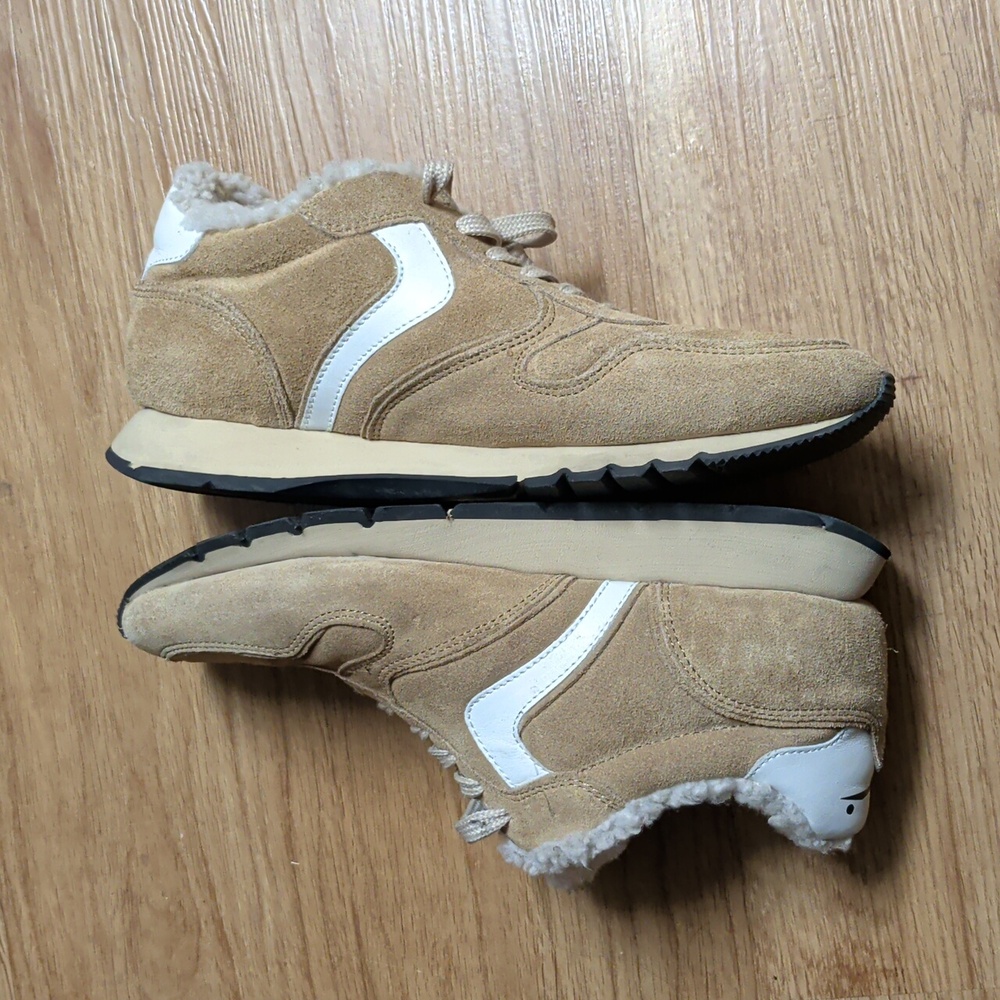 Voile Blanche Tan Suede Shearling Lined Sneakers Women's Size 39 - Picture 5 of 6